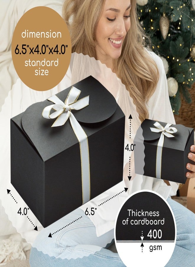 Hayley Cherie Black Kraft Gift Boxes with White & Gold Ribbons (20 Set) 6.5” x 4” Small Rectangle Cardboard Treat Boxes with Lids for Gift Giving, Weddings, Party Favors, Cookies, Christmas, Groomsmen, Bulk, Empty - Image 4